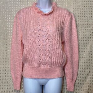 VINTAGE David Brett Pink Knit Sweater with Ruffle Neckline
